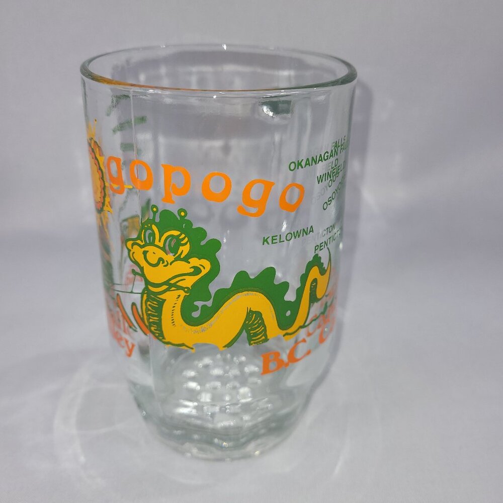 Ogopogo BC Okanagan Valley Canada Vintage Glass Beer Mug 5.5" Clear Bar Cup